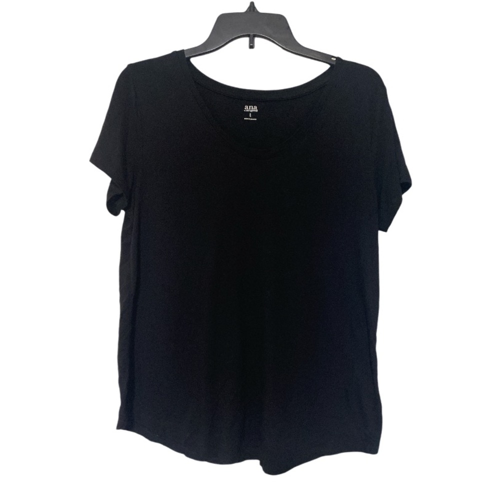 ANA A New Approach Soft Rayon Blend Black Basic Crew Neck Tee T-Shirt - Size L